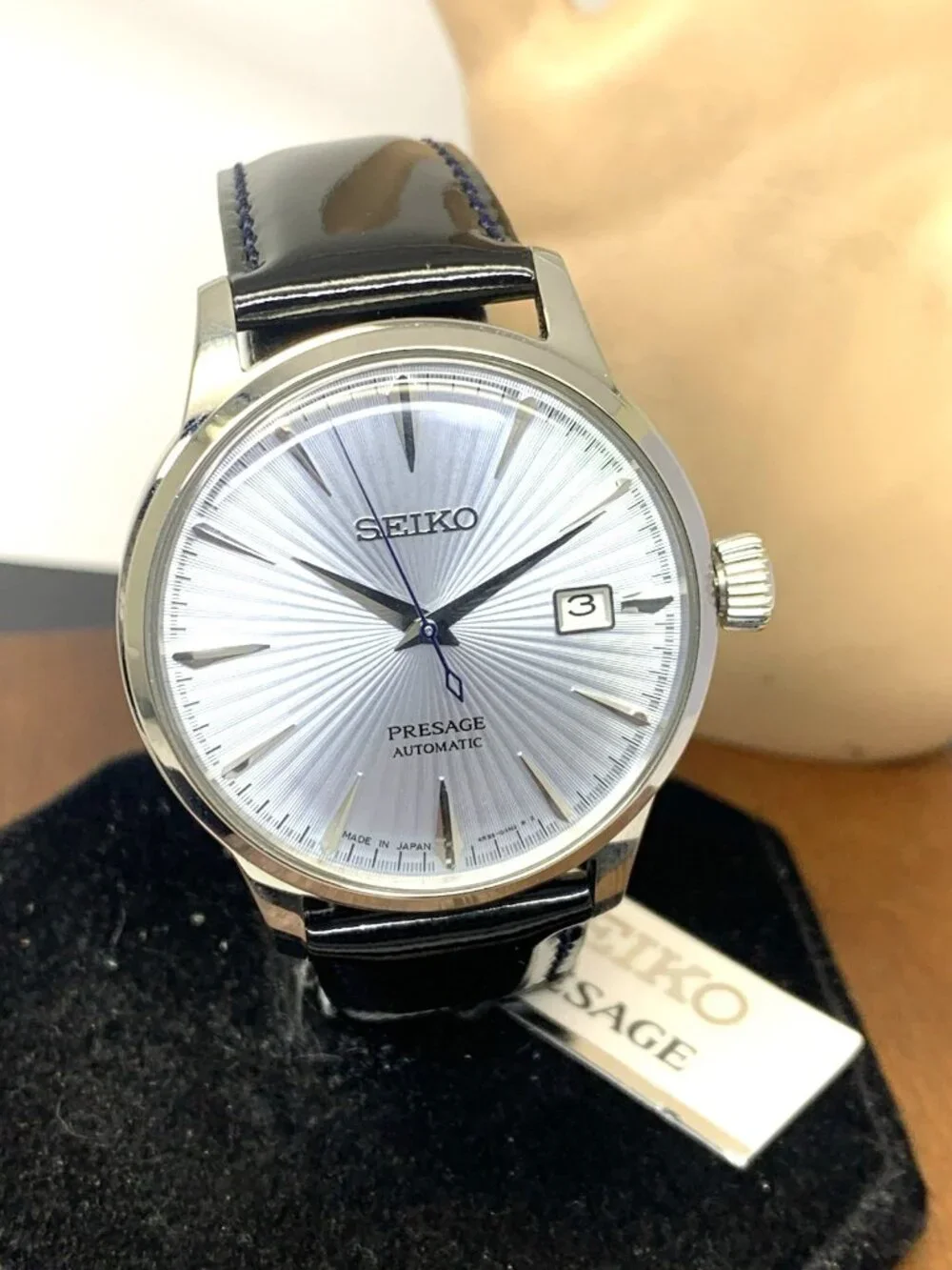 Seiko Men's Watch SRPB43 Presage Automatic Blue Dial Black Leather Band 40mm